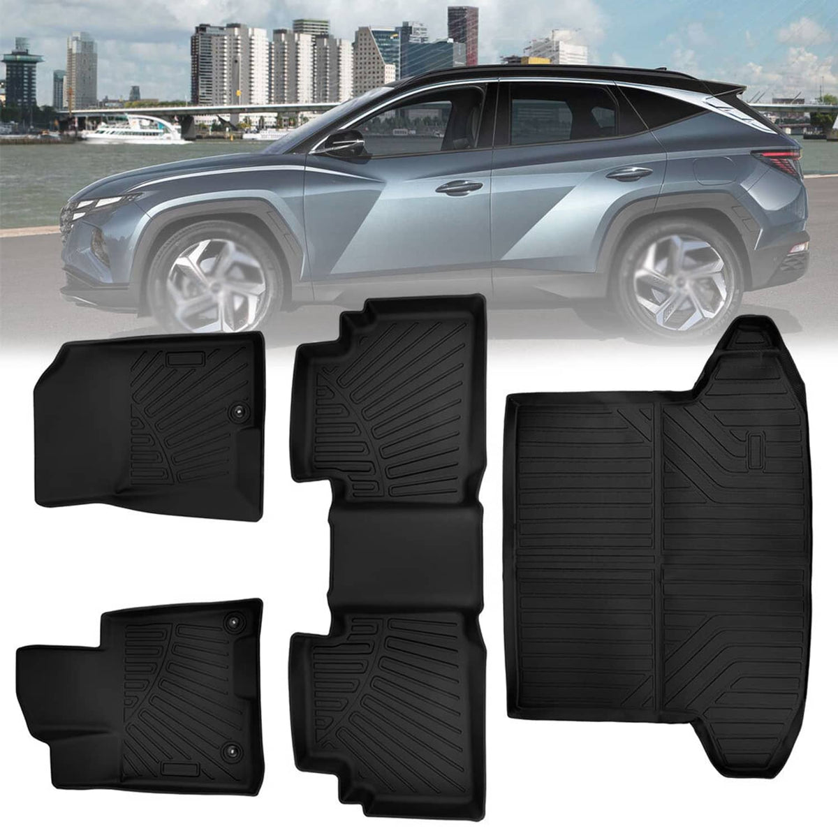 Solidspare 4x Car Floor Mats & Cargo Liner Full Cover Black for 2022-2025 Hyundai Tucson