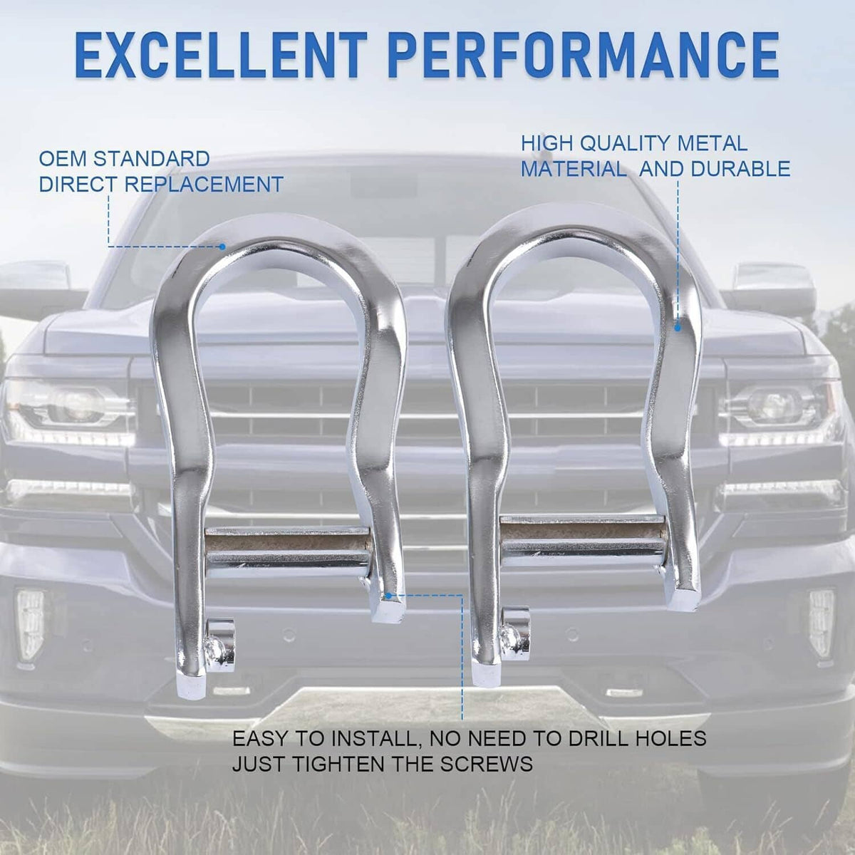 Solidspare 2Pcs Chrome Tow Hooks 84072462 for Chevrolet GMC Silverado Sierra 1500 2007-2019