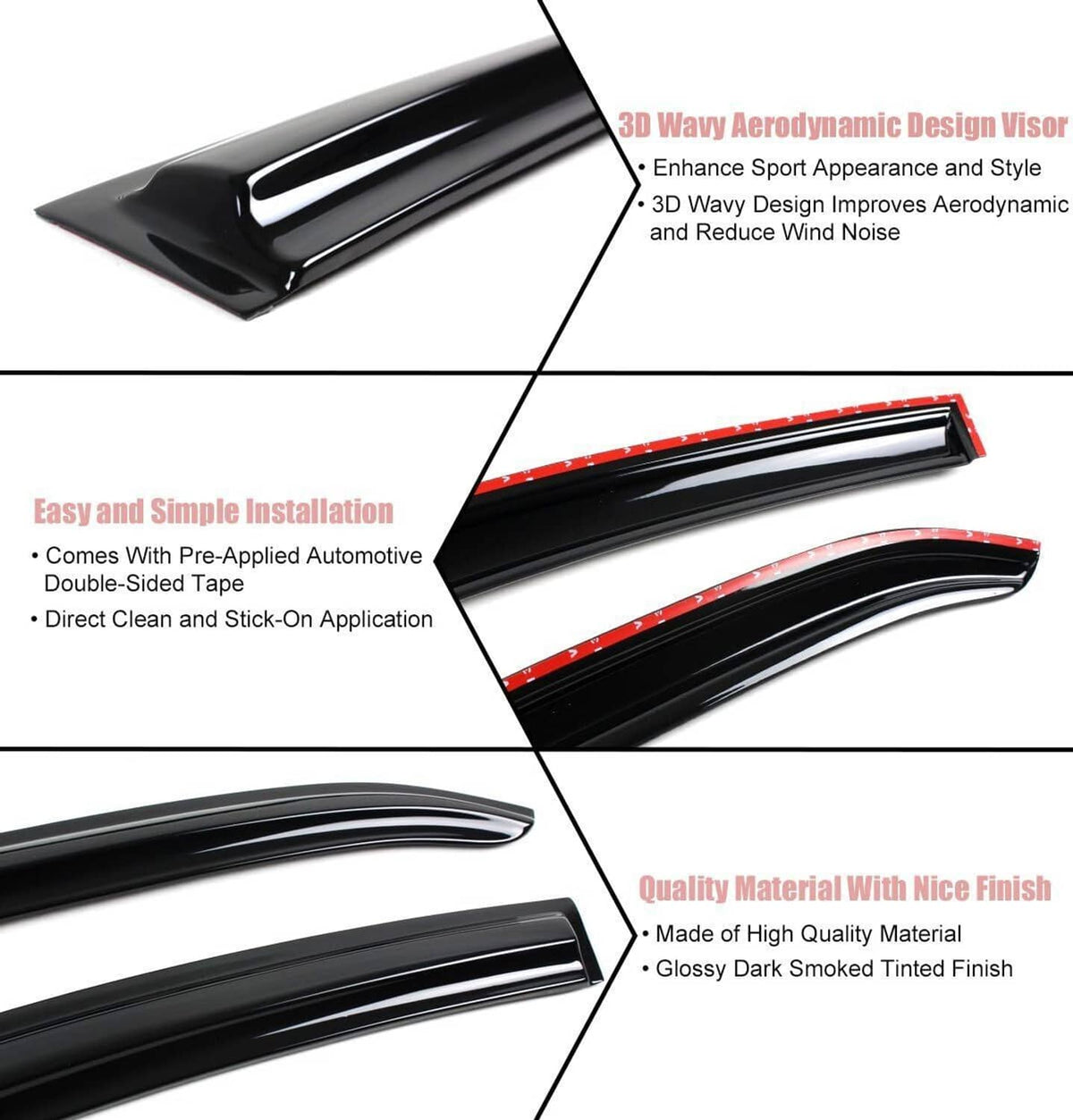 Solidspare Window Visor Rain Guard Vent For Honda Accord 2008-2012 Wavy Mugen Style Tinted