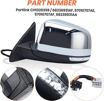 Solidspare Driver Side Mirror w/Manual Folding Blind Spot For 2011-2022 Jeep Grand Cherokee