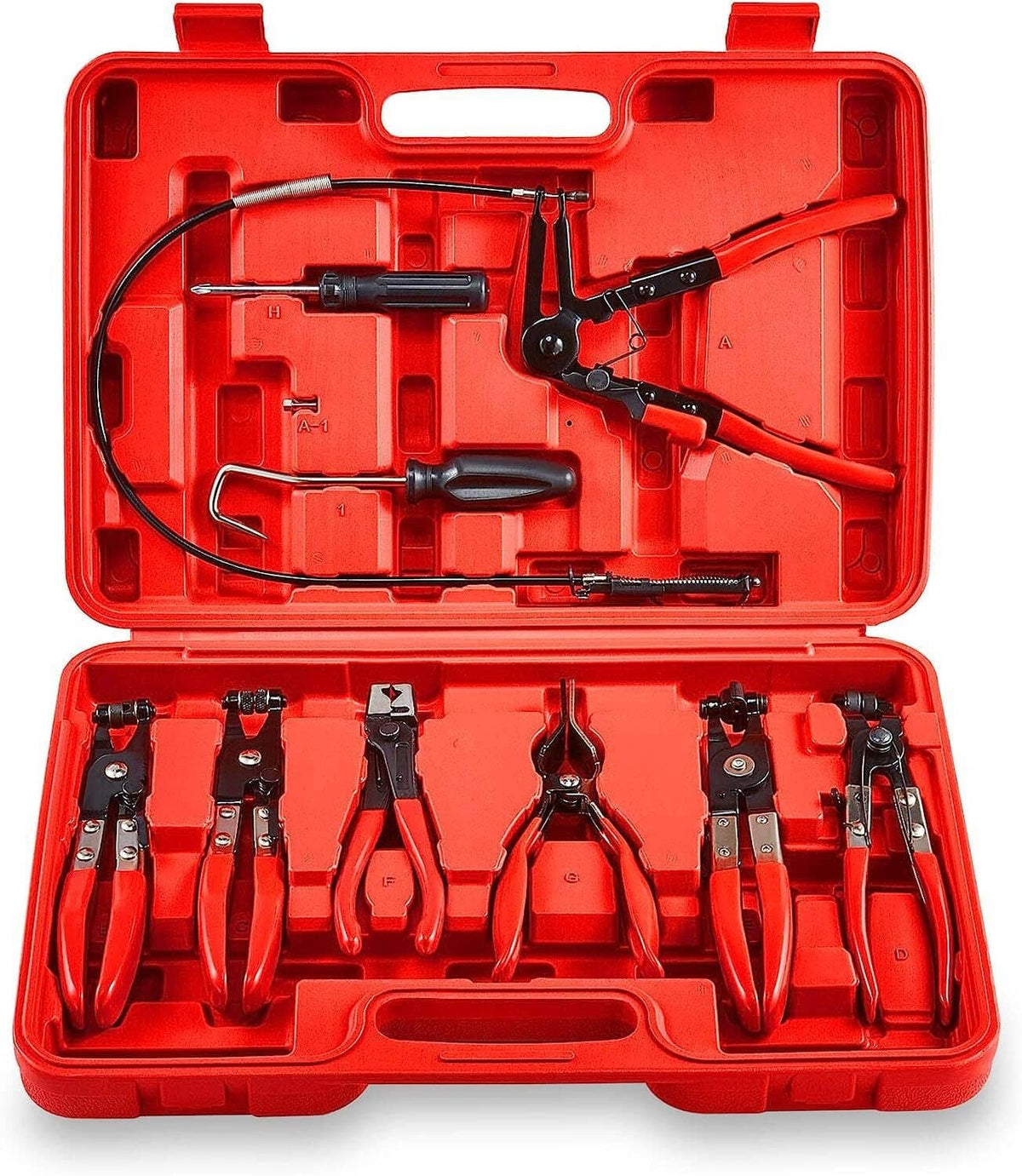 Solidspare 9PCS Hose Clamp Clip Plier Set Swivel Jaw Flat Angled Band Automotive Tool Set