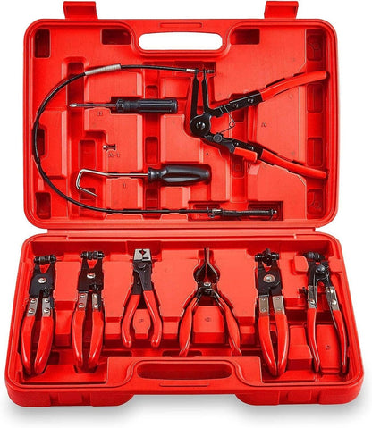 Solidspare 9PCS Hose Clamp Clip Plier Set Swivel Jaw Flat Angled Band Automotive Tool Set