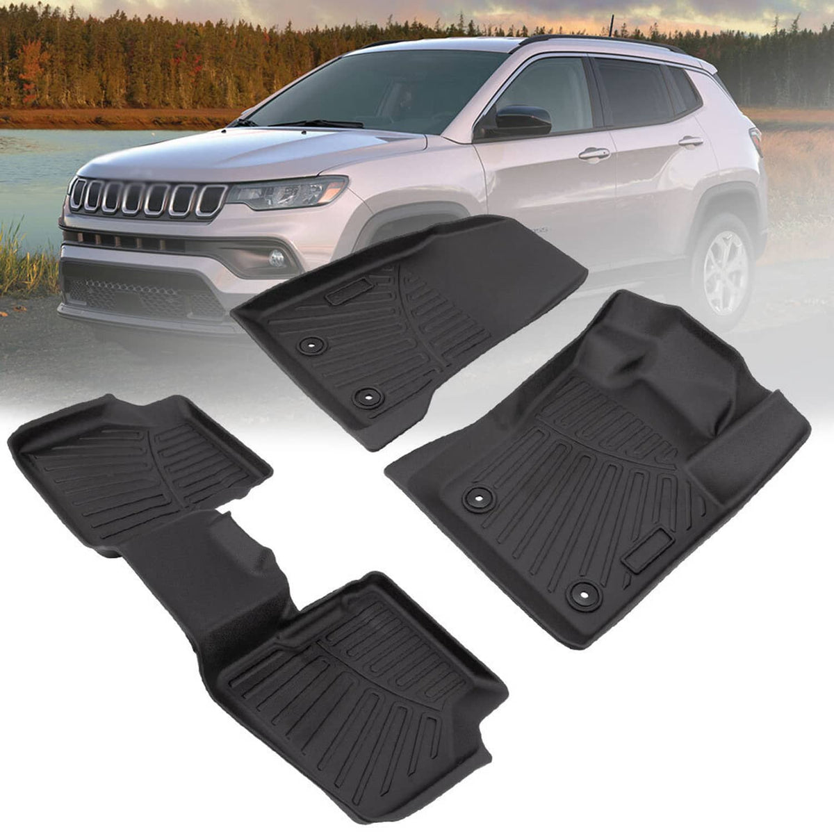 Solidspare Floor Mats All-Weather TPE 1st&2nd Row For Jeep Compass 2017-2025 All Weather