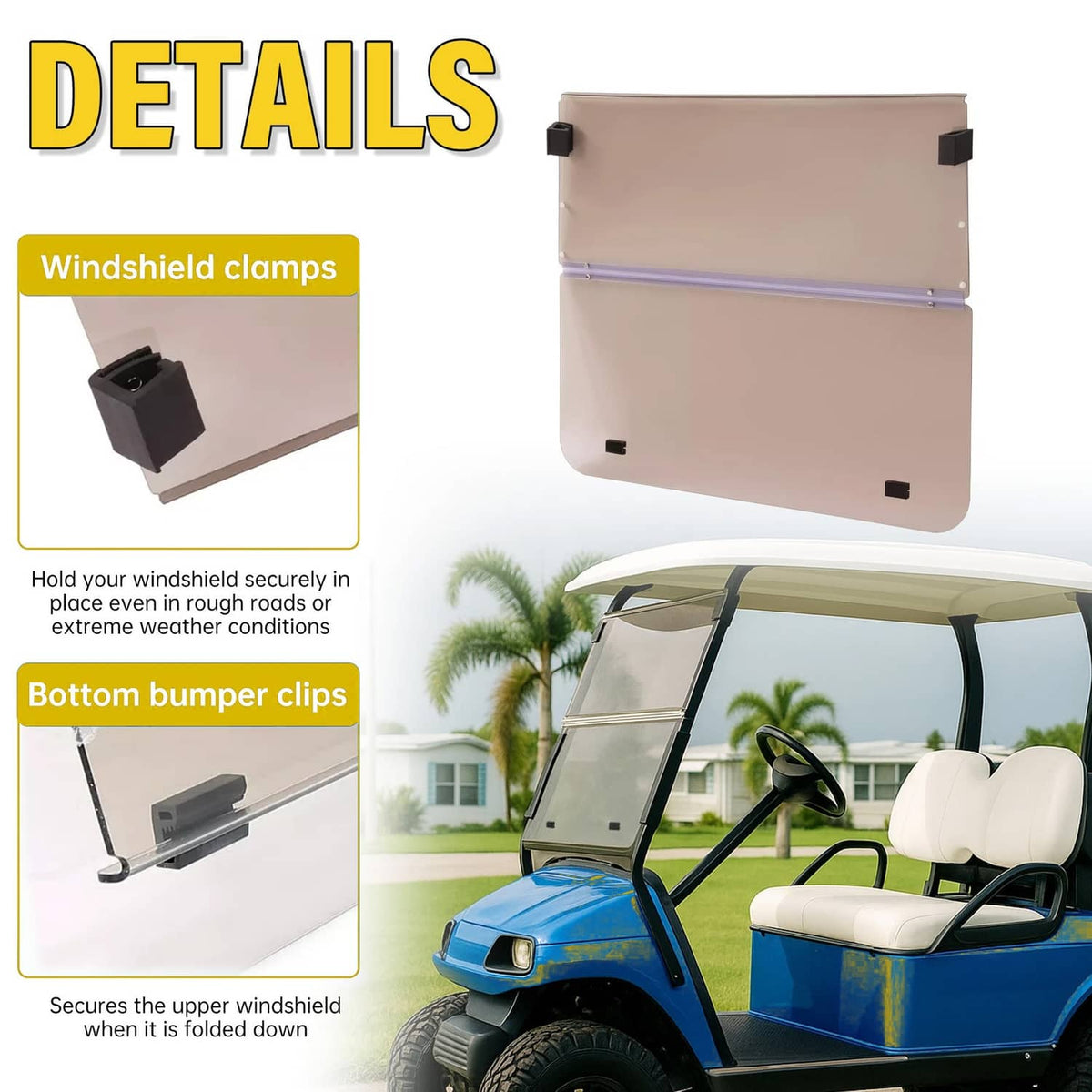 Solidspare For Club Car DS 2000.5 -UP Tinted Windshield Golf Cart Folding Windscreen