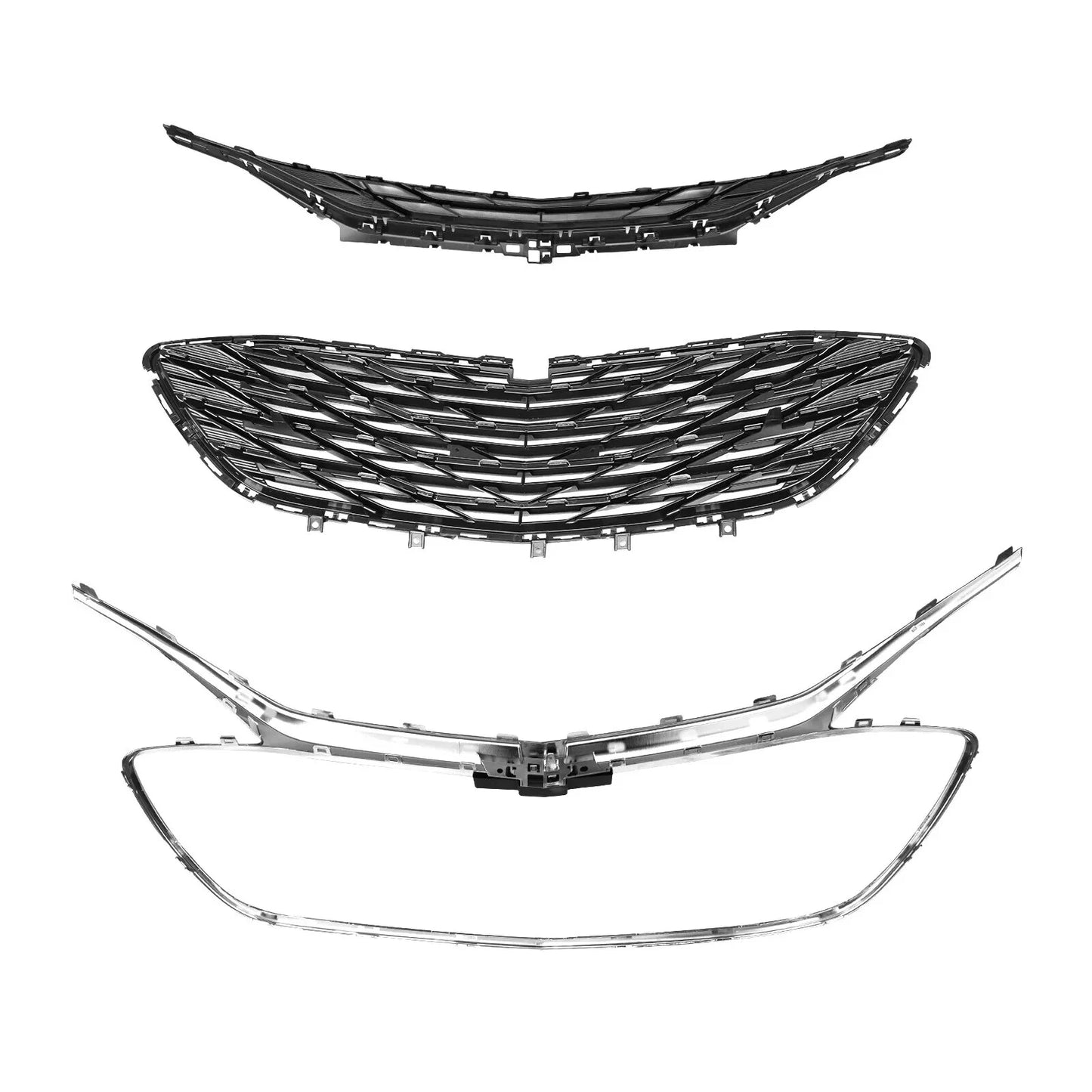 For 2019-2023 Chevrolet Malibu Front Bumper Upper Lower Grille Black Chrome 3PCS