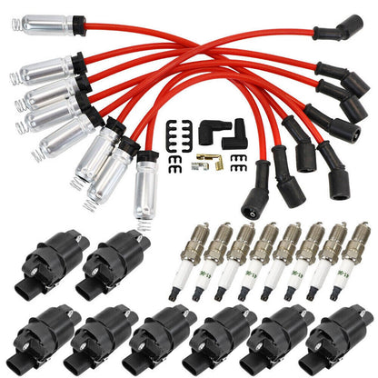 Solidspare 8 Set UF414 Round Ignition Coil + Spark Plugs w/ Wire For Chevy Silverado Tahoe