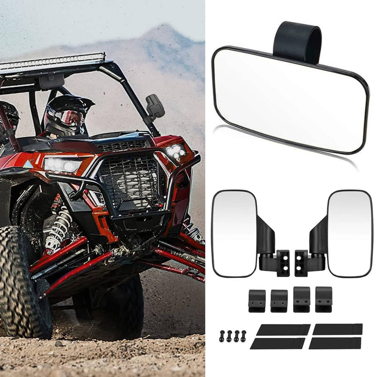 Solidspare Universal UTV Side Mirrors And Center Mirror with 1.75" to 2" Roll Bar Cage New