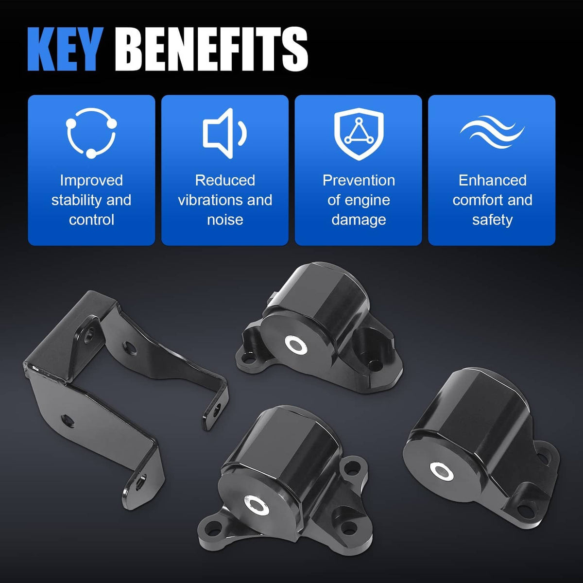 Solidspare 2-Bolt Engine Motor Mount Kit For 1996-2000 Civic B/D-Series Billet Aluminum