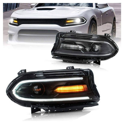 Solidspare Pair For 2015-2021 Dodge Charger LED Projector Headlights RGB Color Change Lamps
