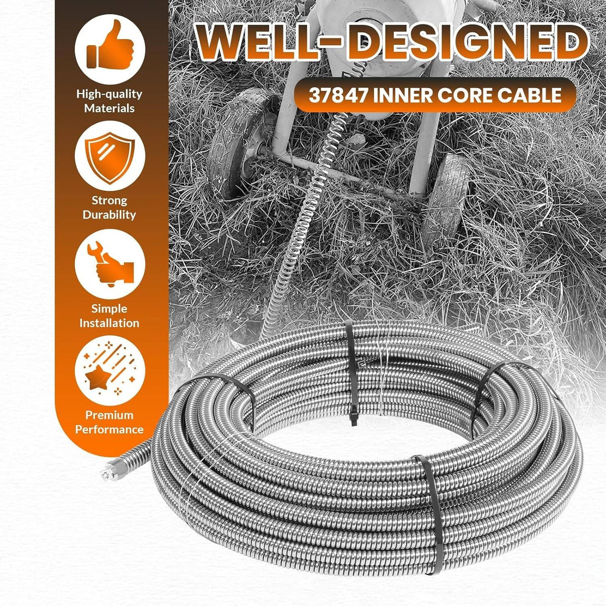 Solidspare 37847 C-32 Inner Core 3/8" x 75' Drain Cleaning Cable for K-3800 K-375 Machines