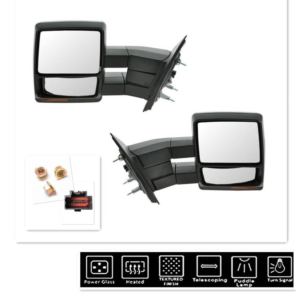 Solidspare For 2007-2014 Ford F150 Pickup Towing Power Heated Tow Mirrors Set Signal puddle
