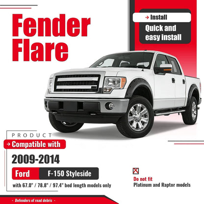 Solid Spare [4PCS] Pocket Riveted Wheel Fender Flare For 2009-2014 Ford F150 F-150 Styleside