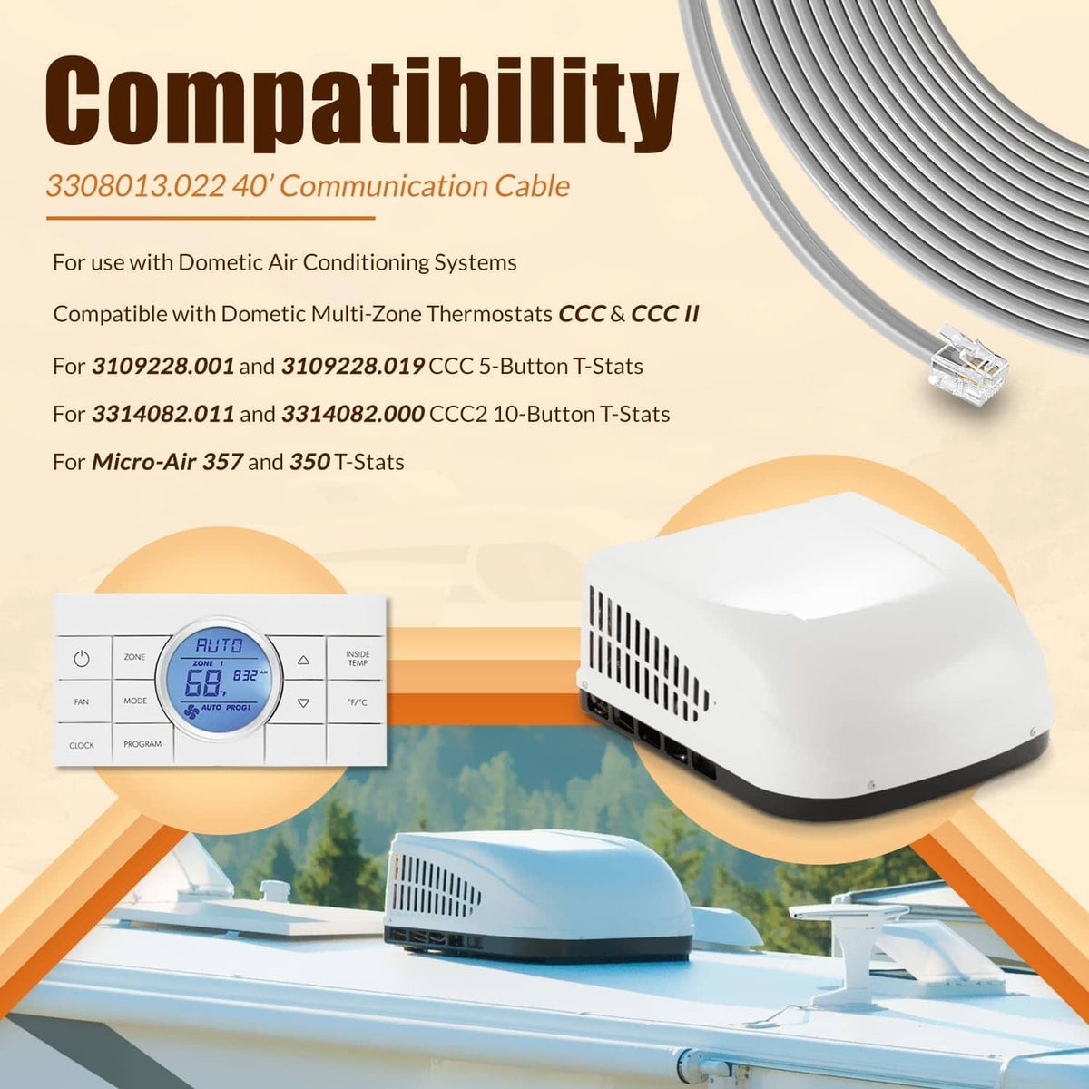 Solidspare 3308013.022 40’ RV Air Conditioner Communication Cable for Dometic Multi-Zone