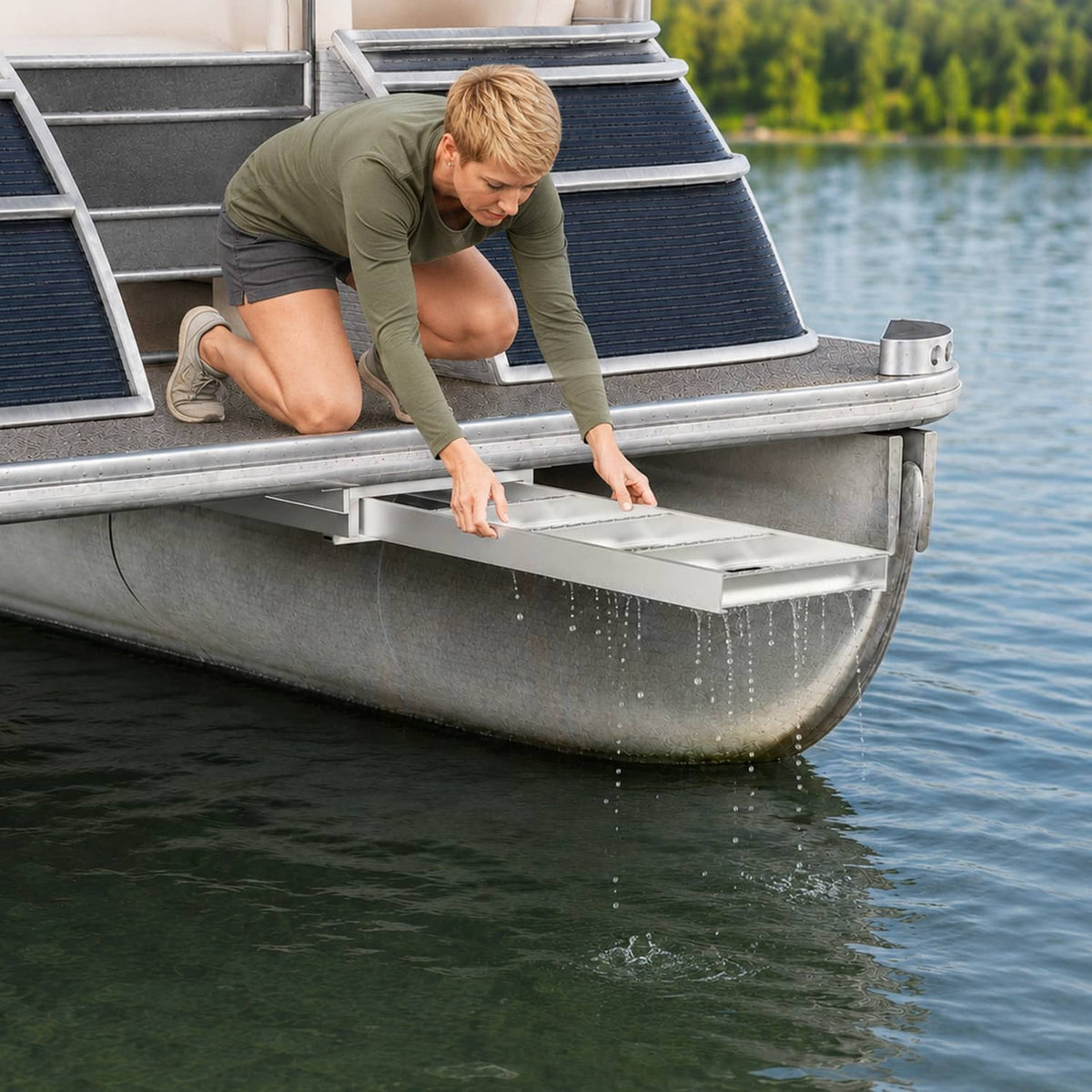 Solidspare 4 Step Pontoon Under Deck Boat Ladder Aluminum Under-Boat Mount , Silvery
