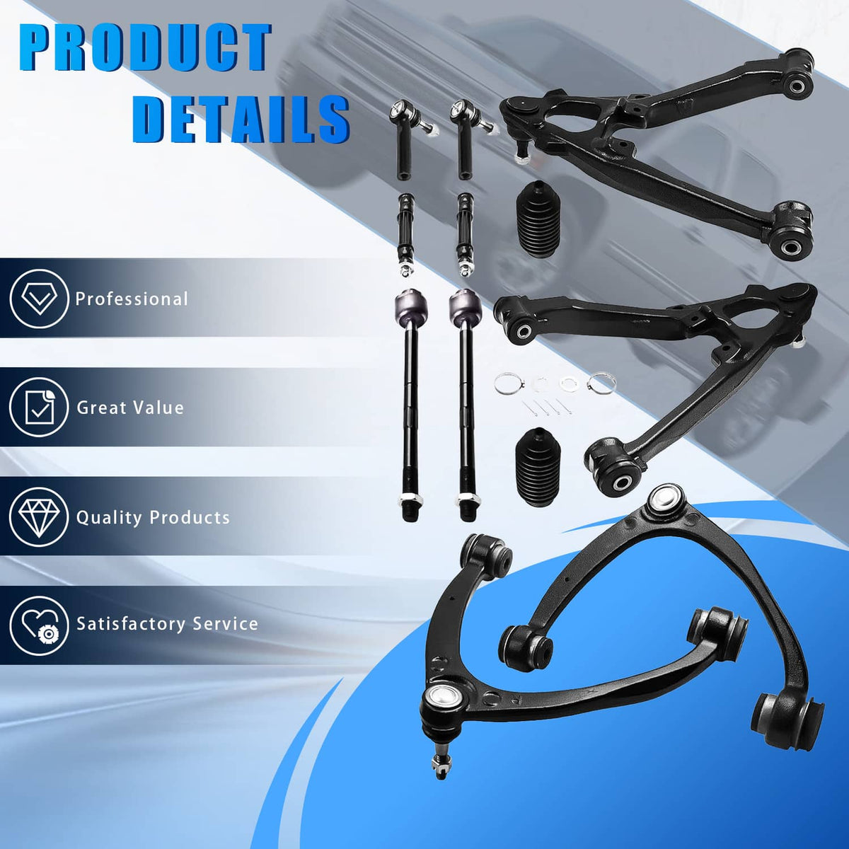 Solidspare 12Pcs Front Upper Lower Control Arm Set for 2007-13 Escalade Chevy Silverado GMC