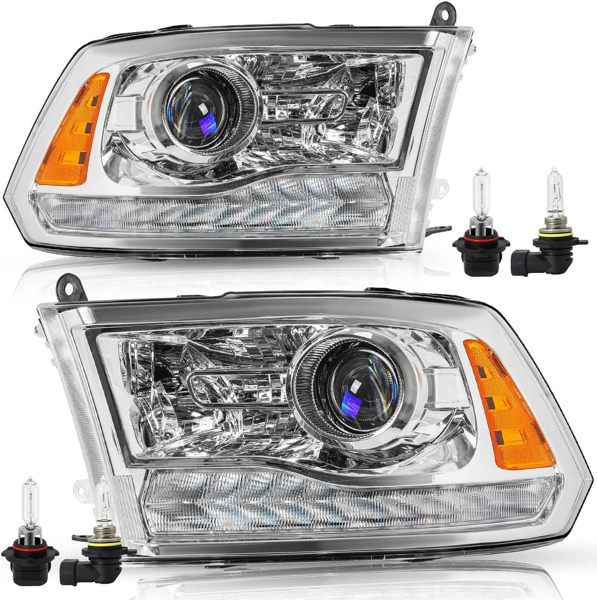 Solidspare For 2009-2018 Dodge Ram 1500 2500 3500 Pickup w/LED Projector Chrome Headlights