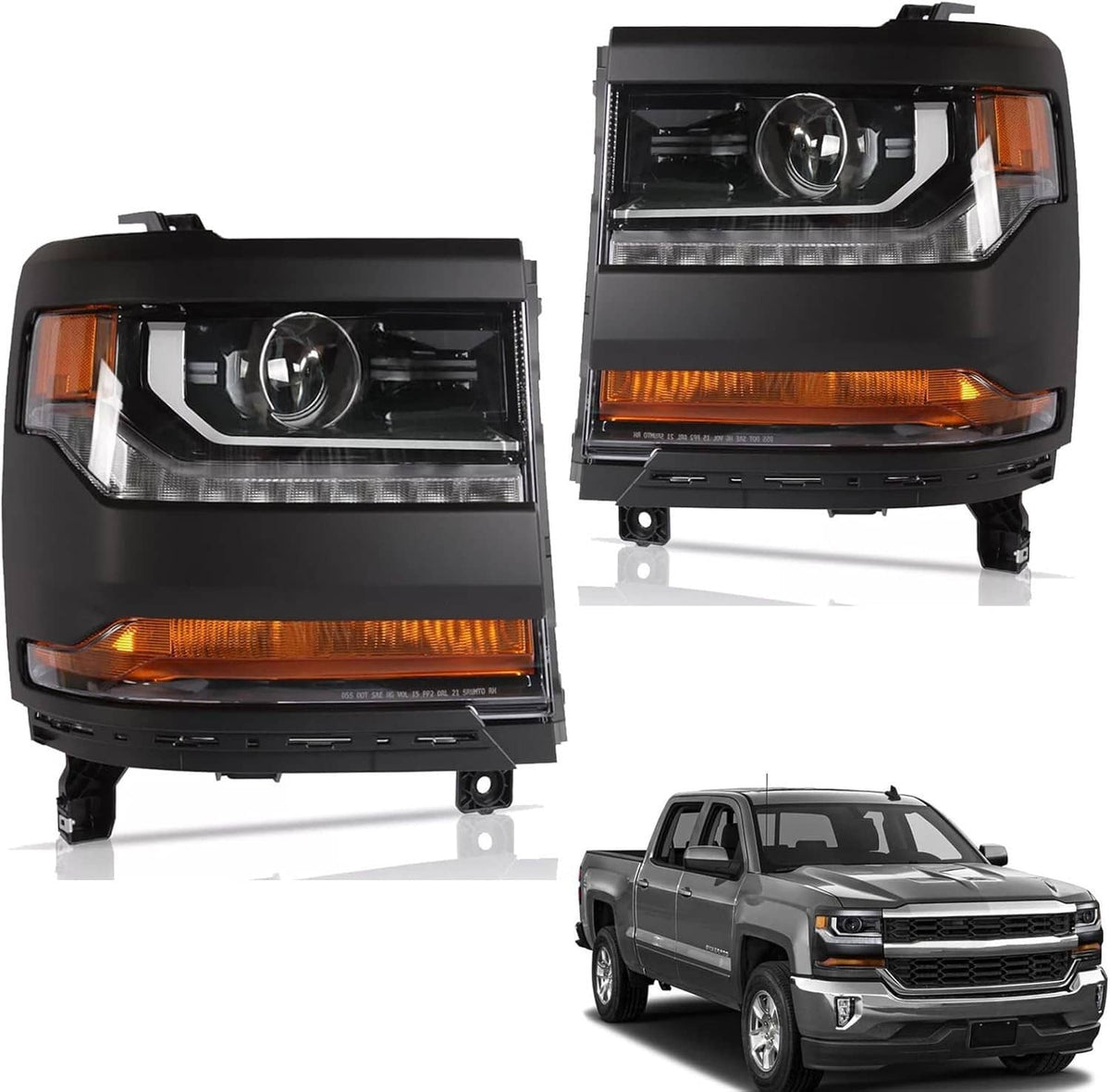 Solidspare HID/Xenon Headlights w/ DRL Right & Left For 2016-2018 Chevy Silverado 1500