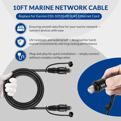 Solidspare 10FT Marine Network Cable RJ45 Cord Replace for Garmin 010-10550-00 for Garmin