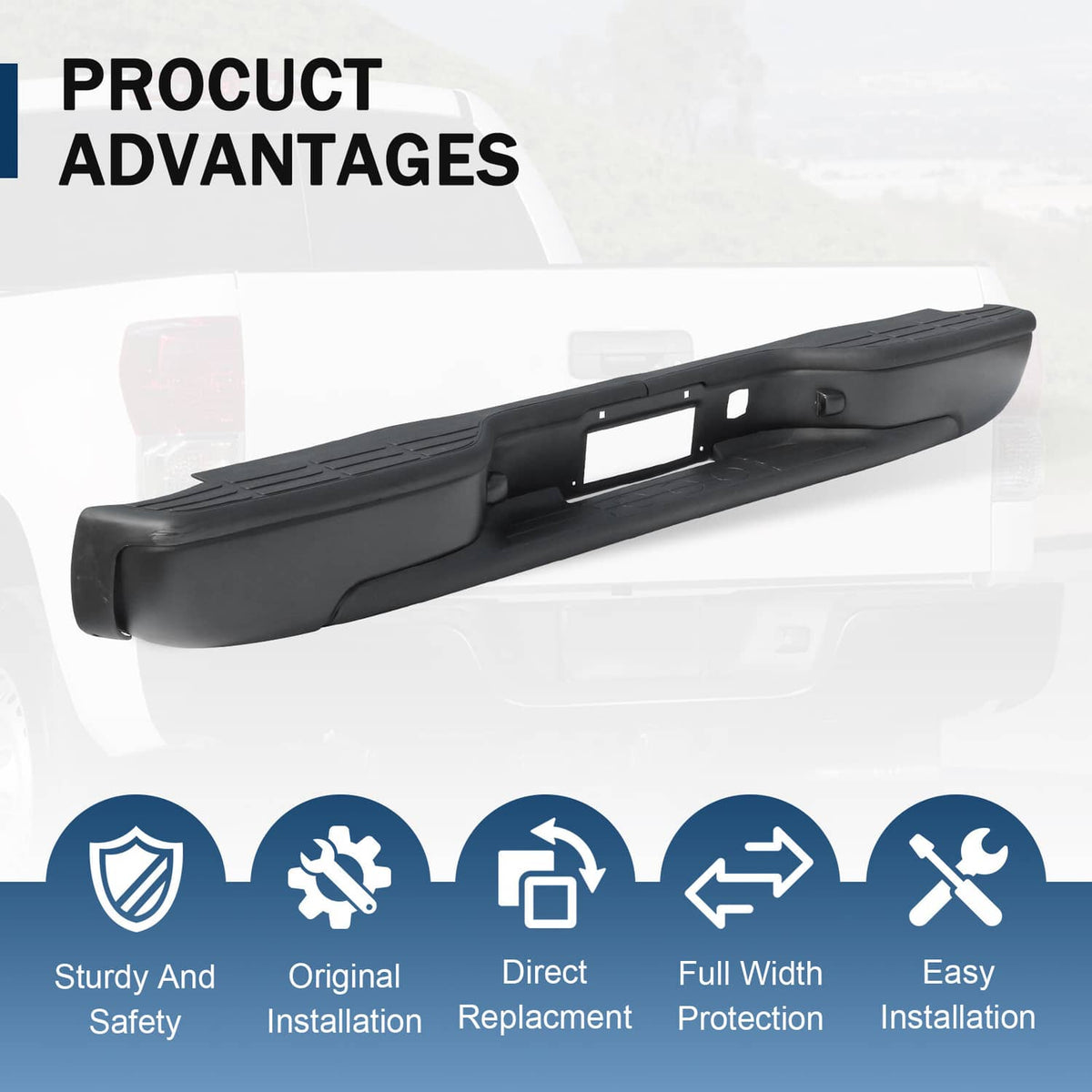 Solidspare Black Rear Step Bumper For 1999-2007 Chevy Silverado GMC Sierra 1500 2500