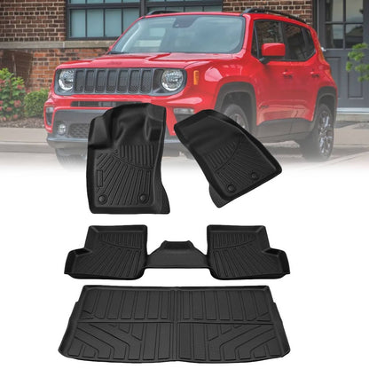 Solidspare For 2015-2023 Jeep Renegade TPE Floor Mats with Trunk Cargo Liners 3D Model 4Pcs
