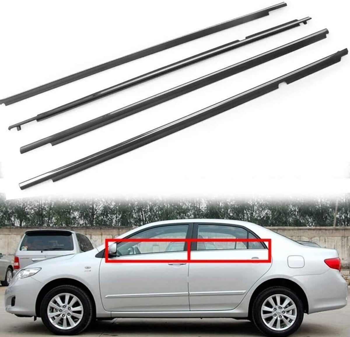 Solidspare 4Pcs Door Window Weatherstrips Belt Seal Moulding Trim For Toyota Corolla 09-12