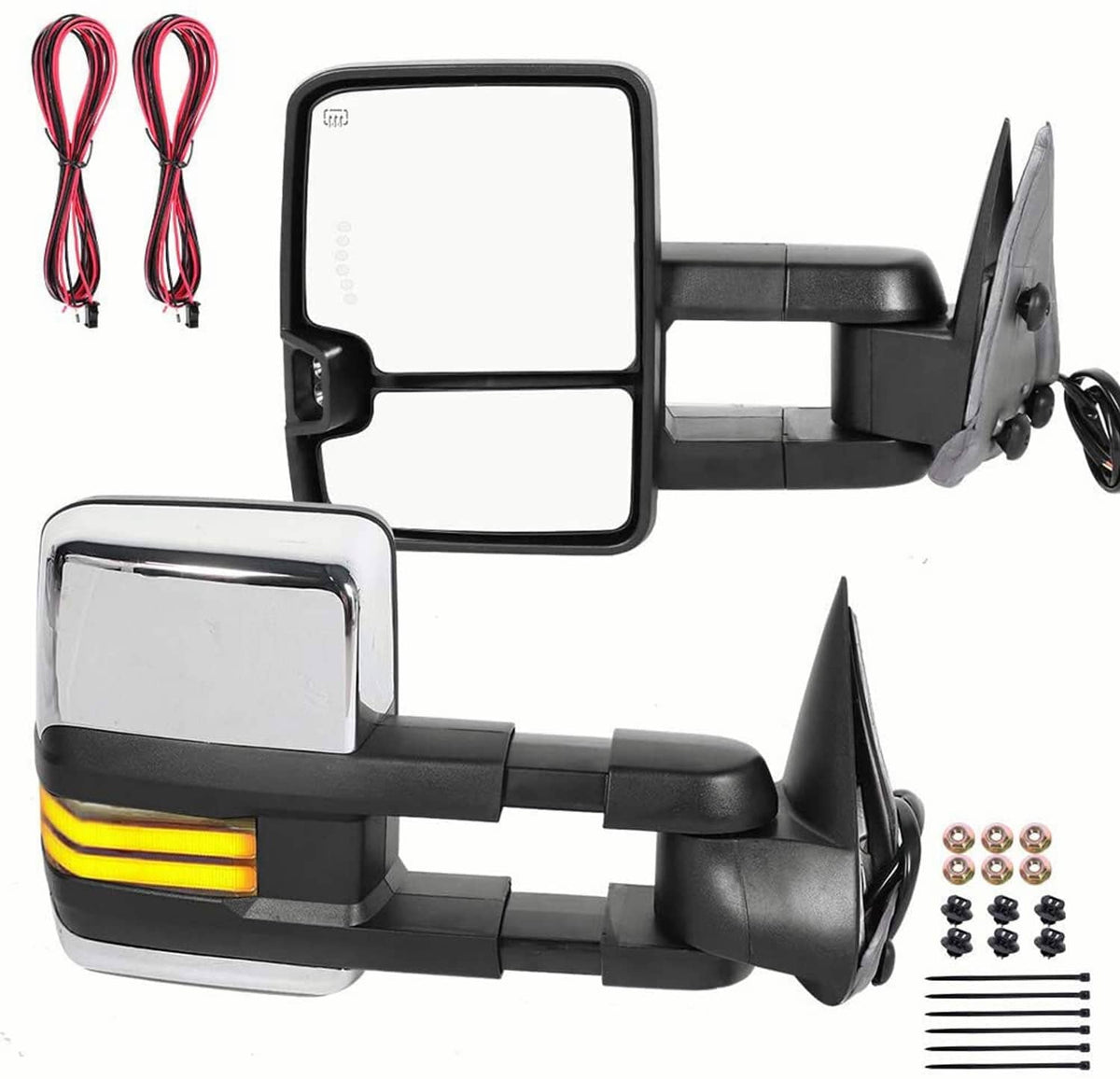Solidspare Chrome Tow Mirror Power Heated Extend For 2003-07 Silverado Sierra Suburban 1500