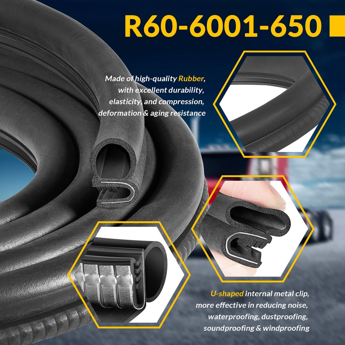 Solidspare 2 Pack R60-6001-650 Door Seal Weatherstrip 13ft for Peterbilt 377 359 370 380