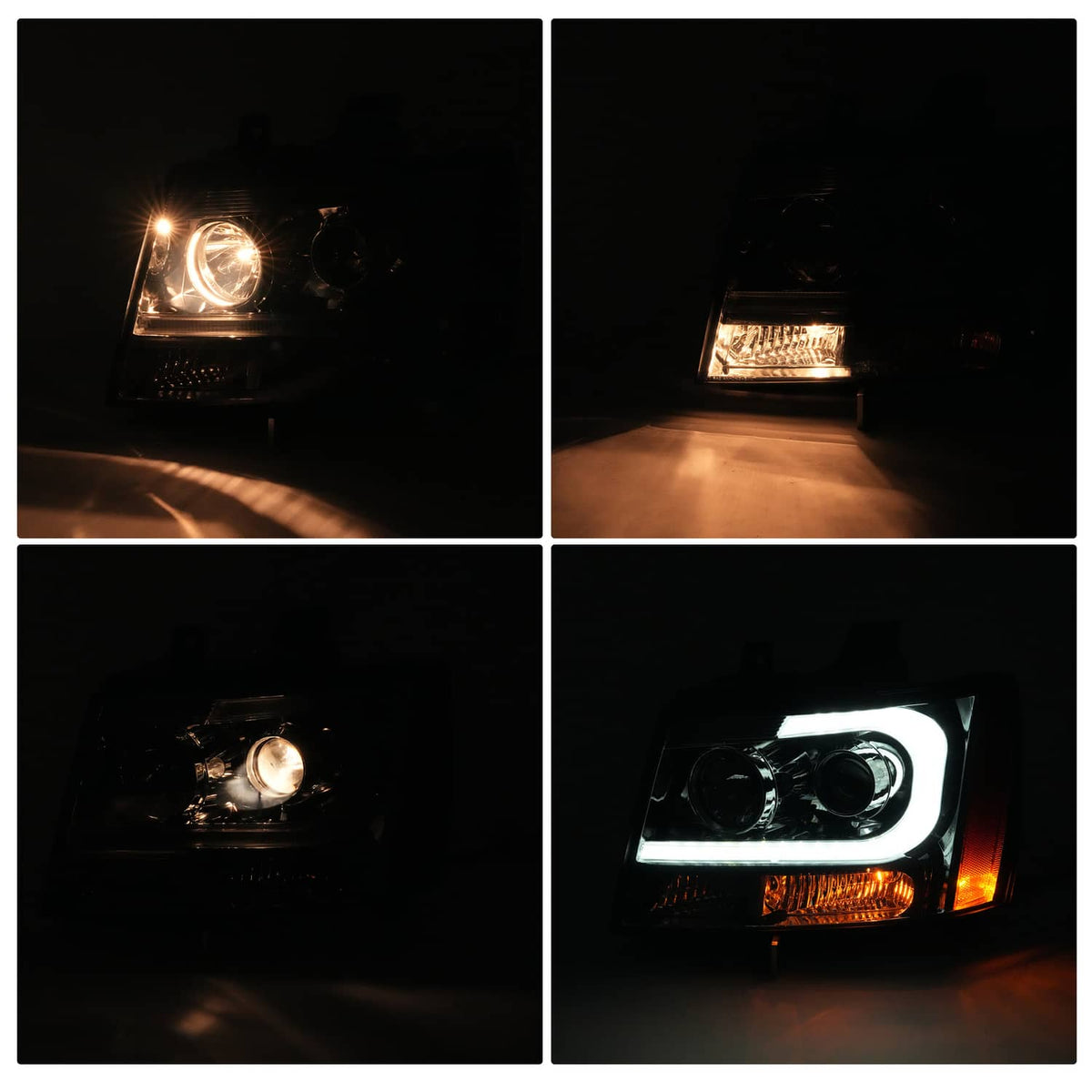Solid Spare Headlights For Avalanche/Suburban/Tahoe 2007-2014 LED Bar LH+RH Projector