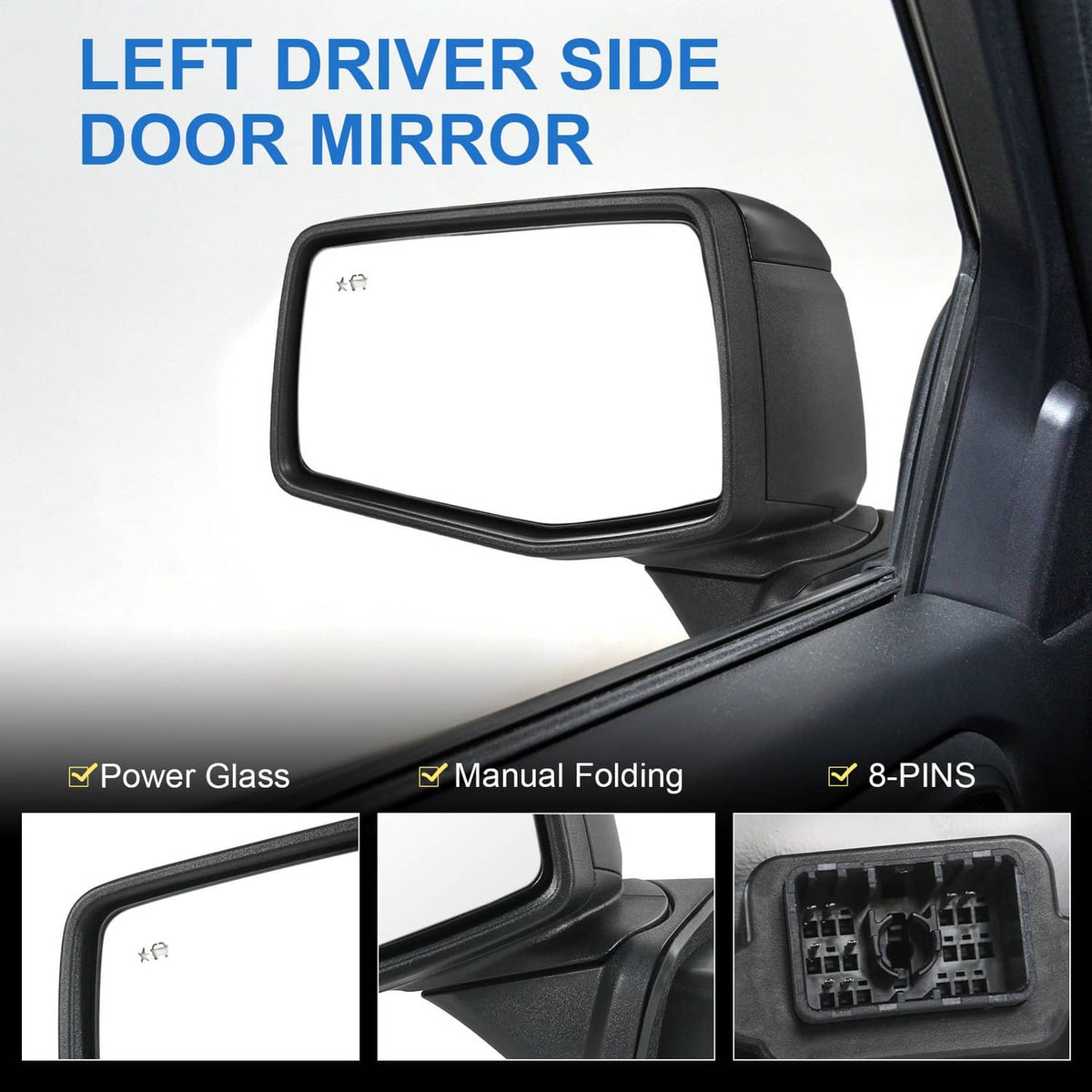 Solidspare Left Driver Side Mirror Power Heated+Puddle+BSD For 2019-2024 Silverado 1500