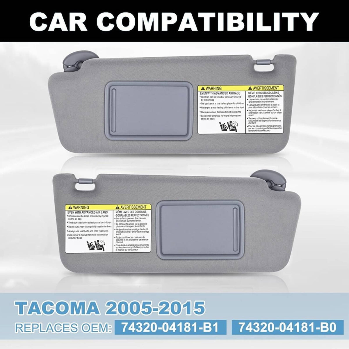 Solidspare Gray Sun Visor Set LH Driver & RH Passenger Side For 2005-2015 Toyota Tacoma