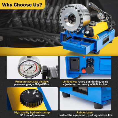Solidspare New 5600KN Hydraulic Hose Crimper Pipe Clamping Machine w/ 8 Sets Dies 10mm-30m