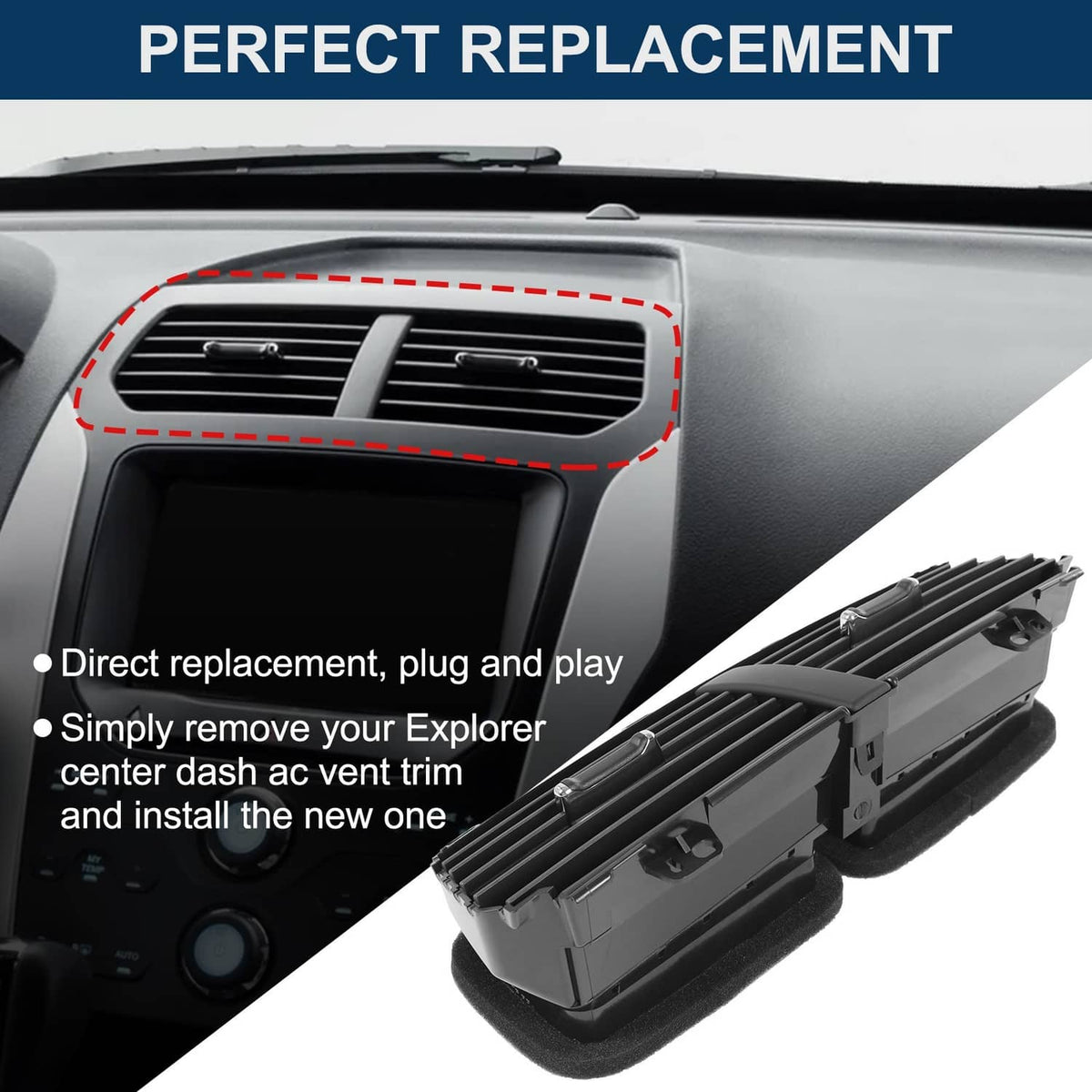 Solidspare Dash A/C Heater-Air Outlet Louver Vent BB5Z-19893-AD For 2011-15 Ford Explorer