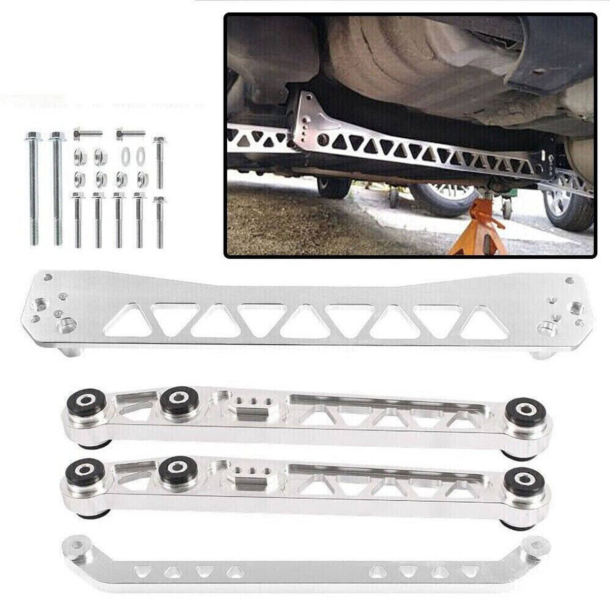 Solidspare Rear Lower Control Arms Subframe Brace Tie Bar for Honda Civic EK 96-00 Silver