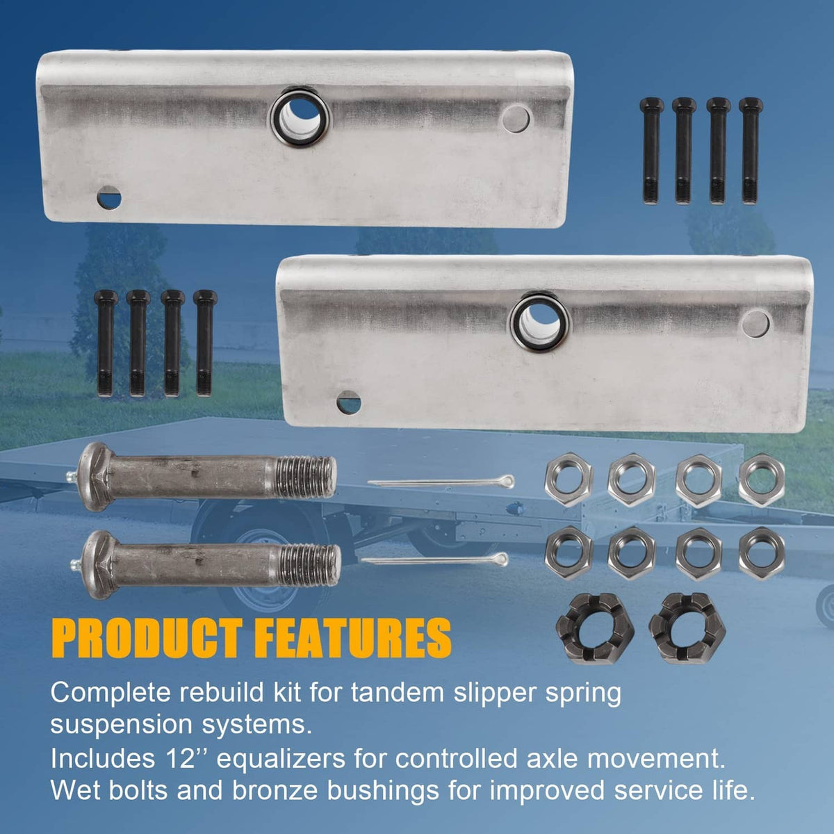 Solidspare Pair Trailer Suspension Rebuilt Kit Slipper Spring 12" Equalizer Bushings Bolts