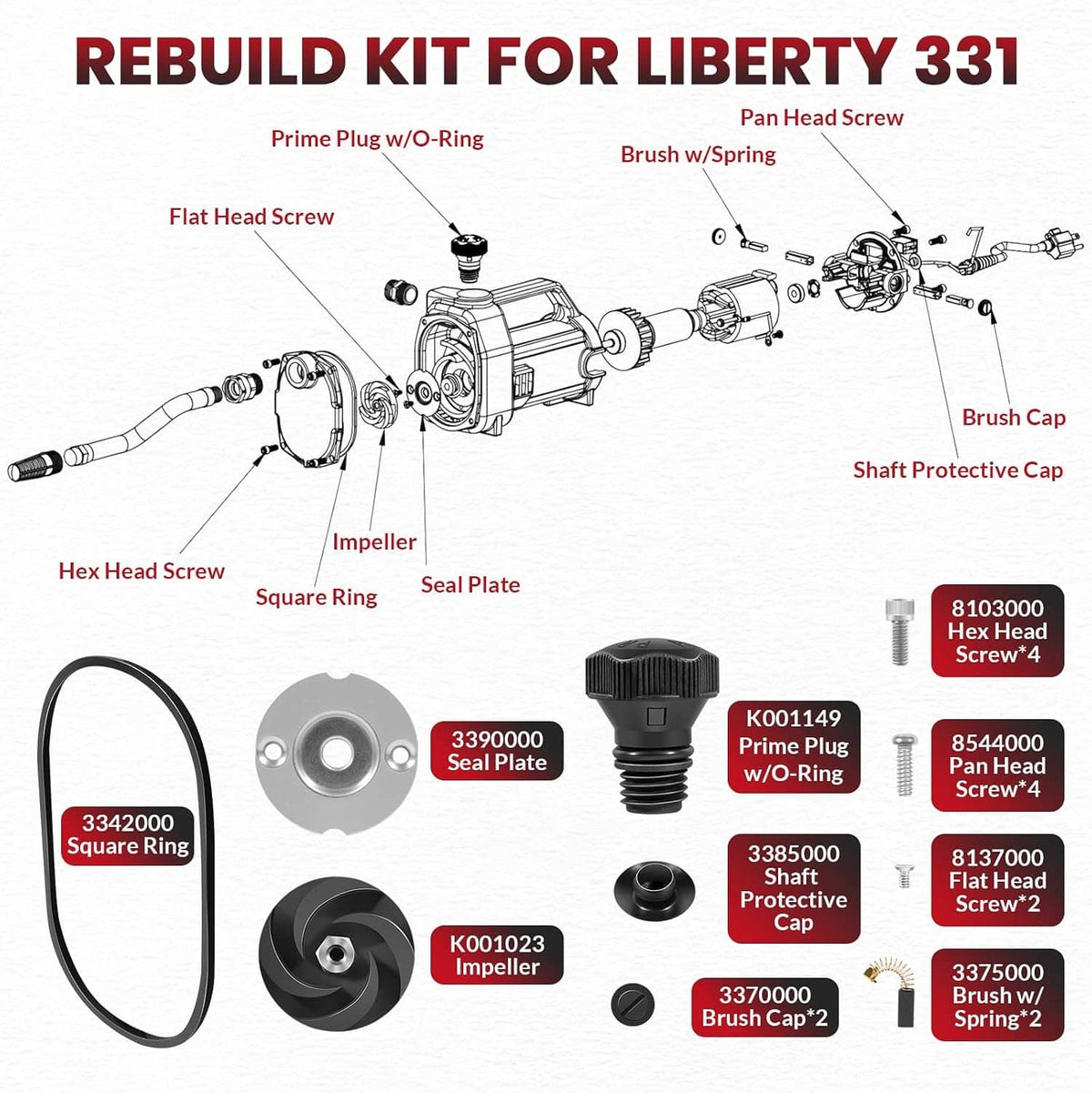 Solidspare K001247 Transfer Pump Rebuild Kit for Liberty 331 Series 331-B10, 331-B18