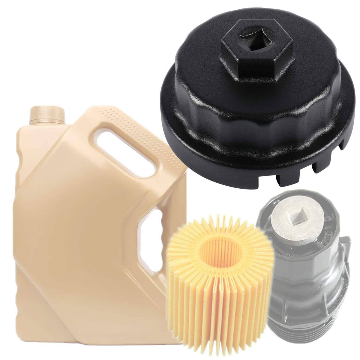 Solid Spare Oil Filter Cap Wrench 64mm 14 Flute for Toyota Lexus Scion 2.5L to 5.7L (Black)