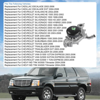 Solidspare Water Pump W/ Gasket Fits Chevrolet GMC Tahoe Yukon 4.8 5.3 6.0 L Vortec