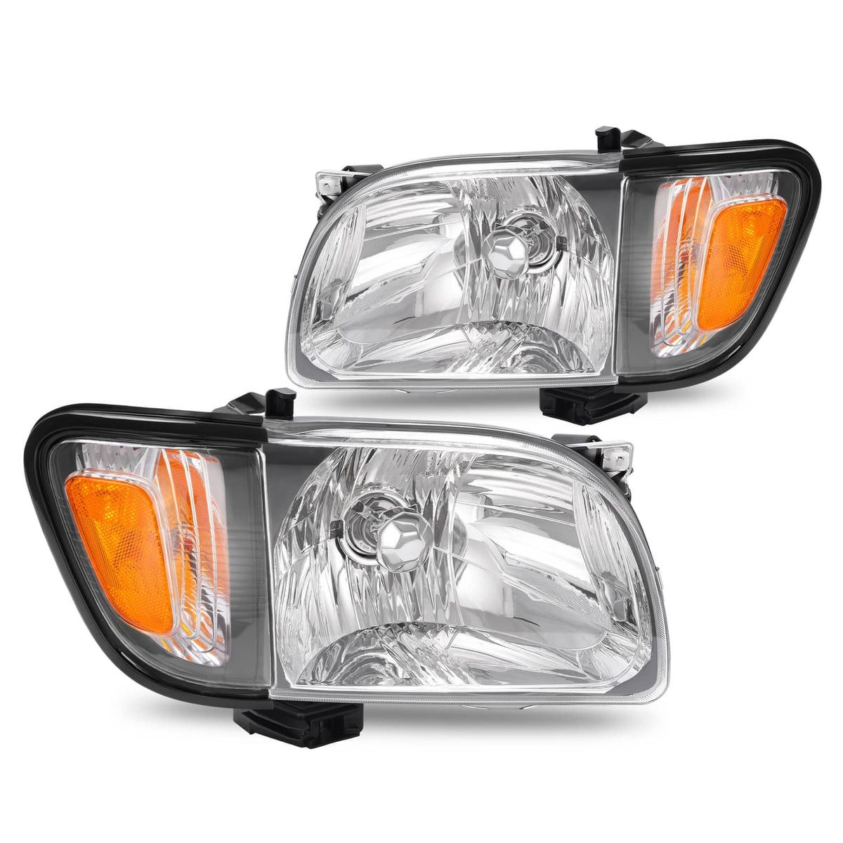 Solid Spare For 2001 2002 2003 2004 Toyota Tacoma White Headlights & Black Corner Light 4Pcs