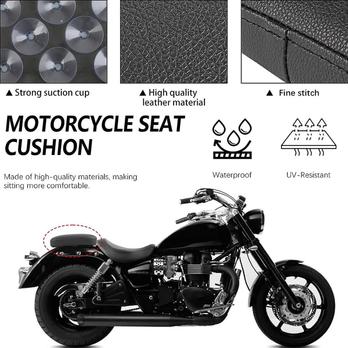 Solidspare Rectangle Rear Pillion Passenger Pad Seat 6 Suction Cups For Harley Cruiser US