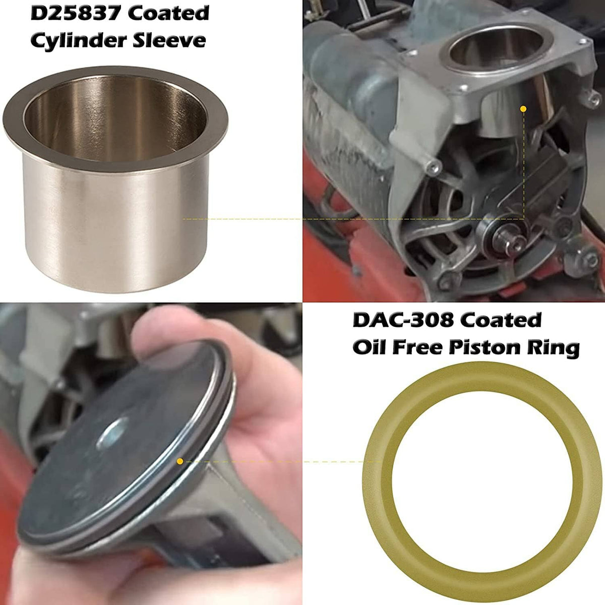 Solid Spare K-0650 Air Compressor Cylinder Sleeve and Ring Kit for DeVilbiss Porter Cable