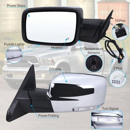 Solidspare Left Side Mirror For 2013-2019 Ram 1500 Chrome Power Fold+ Heated+Temper Sensor