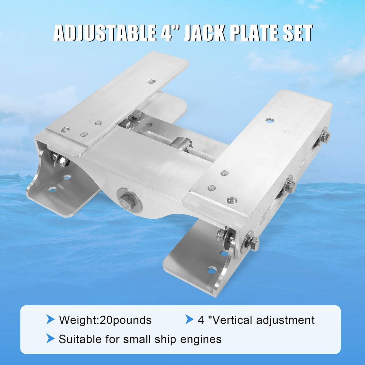Solidspare Adjustable 4'' Set Back Jack Plate Manual Power Lift Transom Outboard Boat Motor