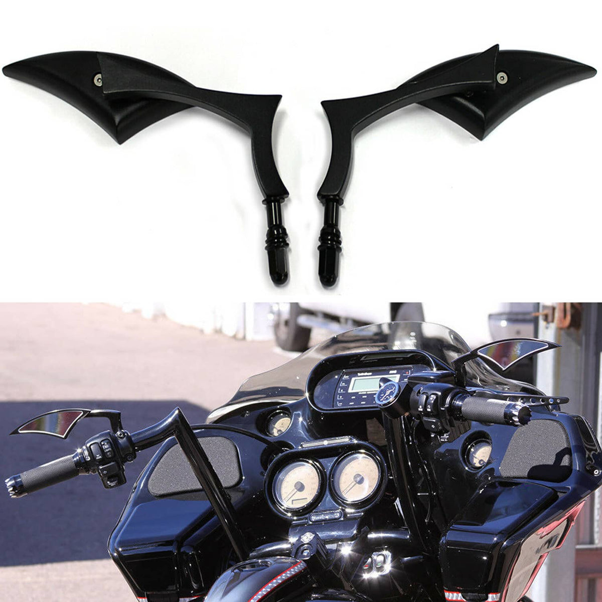Solidspare Black 8mm/10mm Blade Side View Mirrors For Harley Road Glide King Street Glide