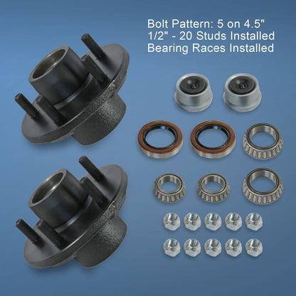 Solidspare 2PCS Trailer Idler Hub Kits 5 on 4.5 for 3500 lbs Axle - 22017K 1/2"-20 thread