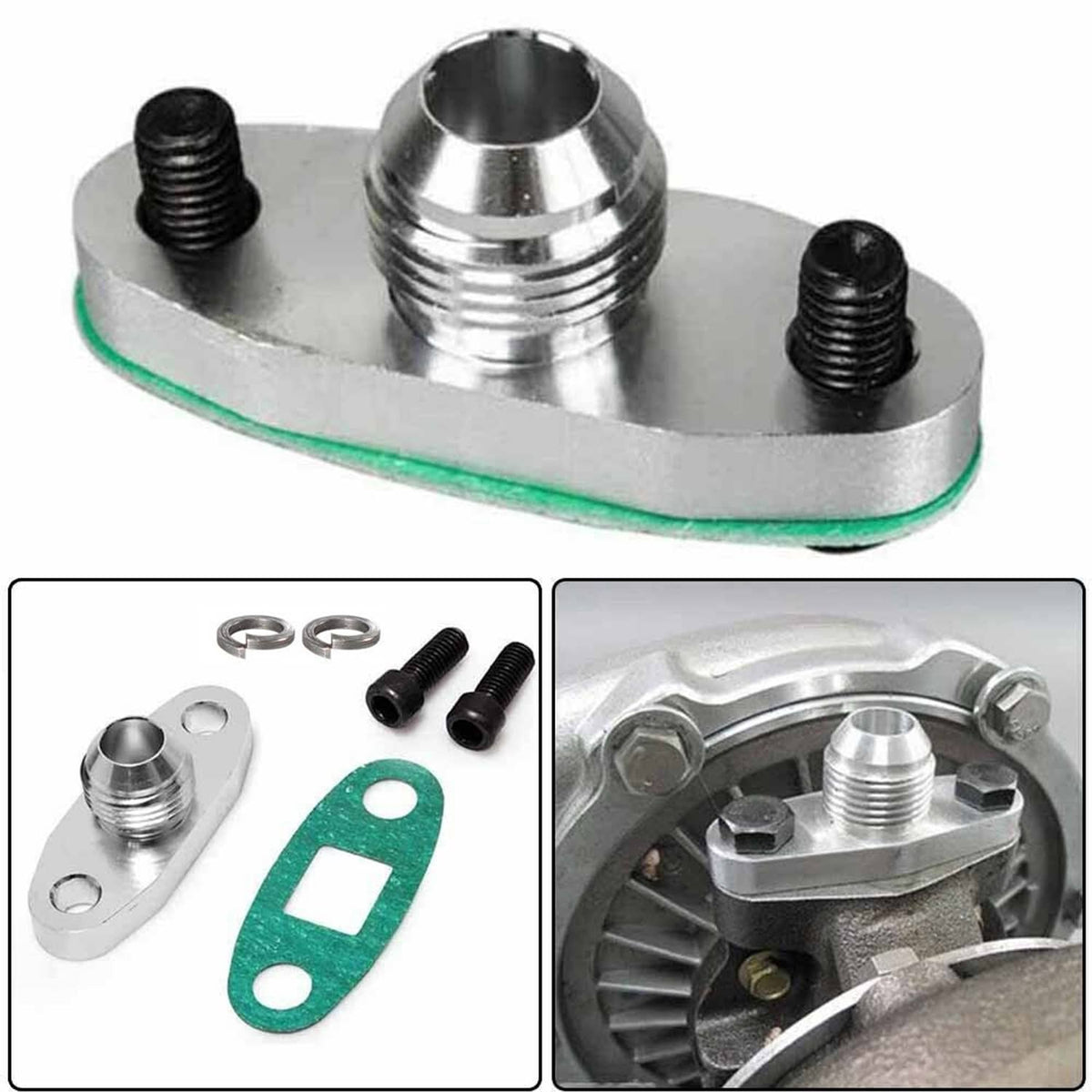 Solidspare Turbo Oil Drain Outlet Flange Gasket Adapter Kit Set 10AN 10 AN Fitting T3 T4