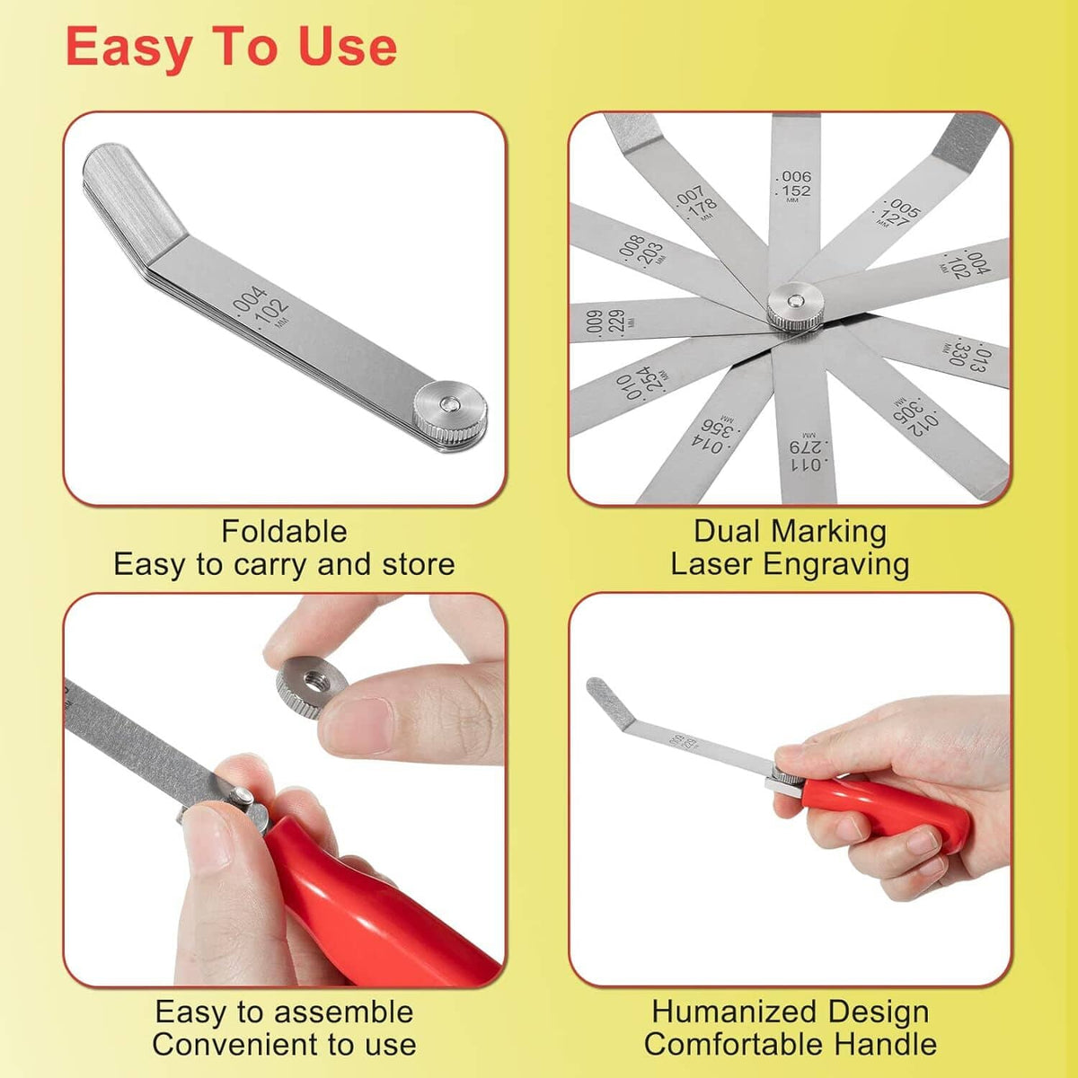 Solid Spare A308 Offset Valve Tappet Gauge 11-Blade Feeler Gauge Kit Sizes 0.004" to 0.014"