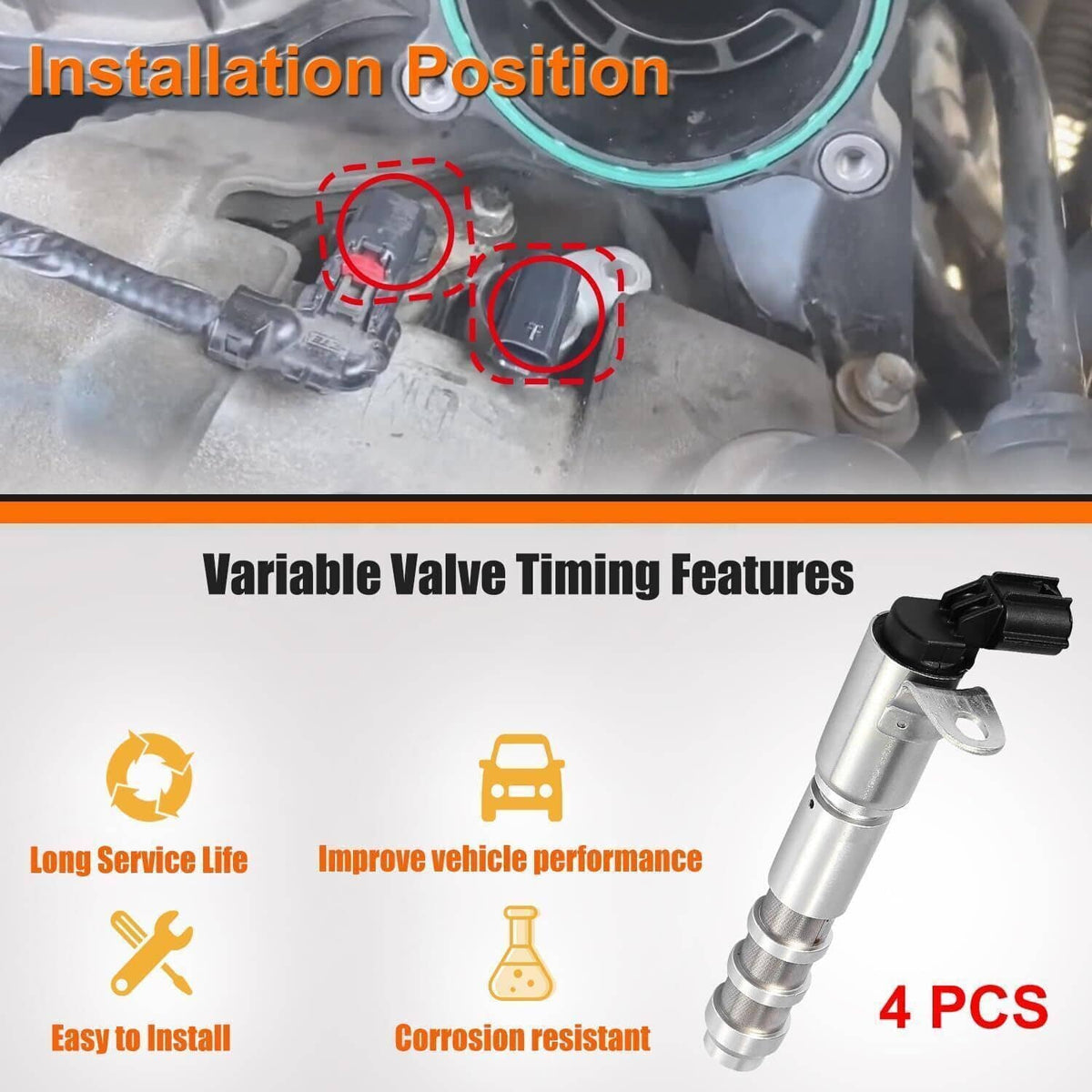 Solidspare 4PCS VVT Engine Variable Timing Solenoid 12626012 For Cadillac Buick Chevy GMC
