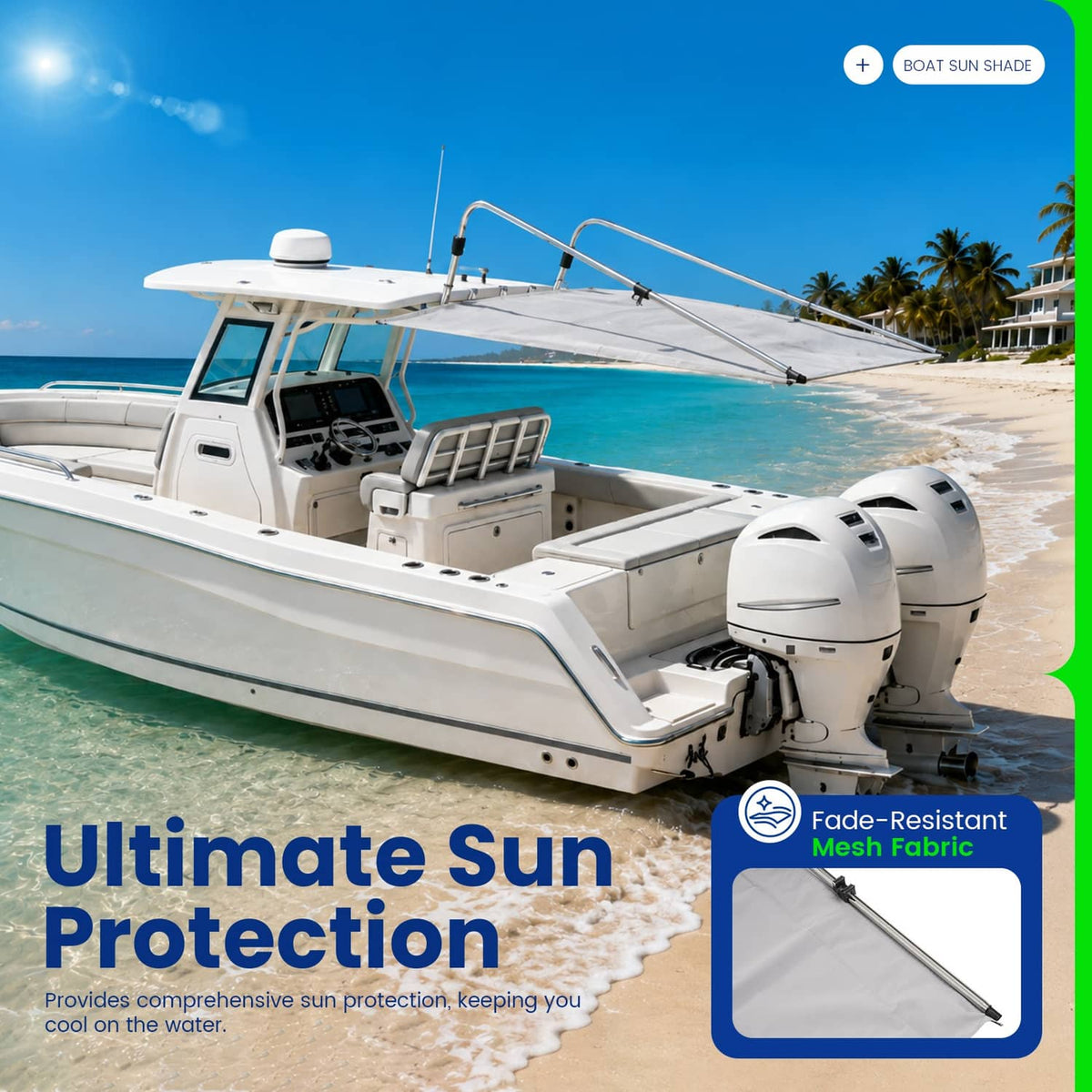 Solidspare Gray Boat Sun Shade 304 Stainless Steel+Fabric Canopy For Universal Boat