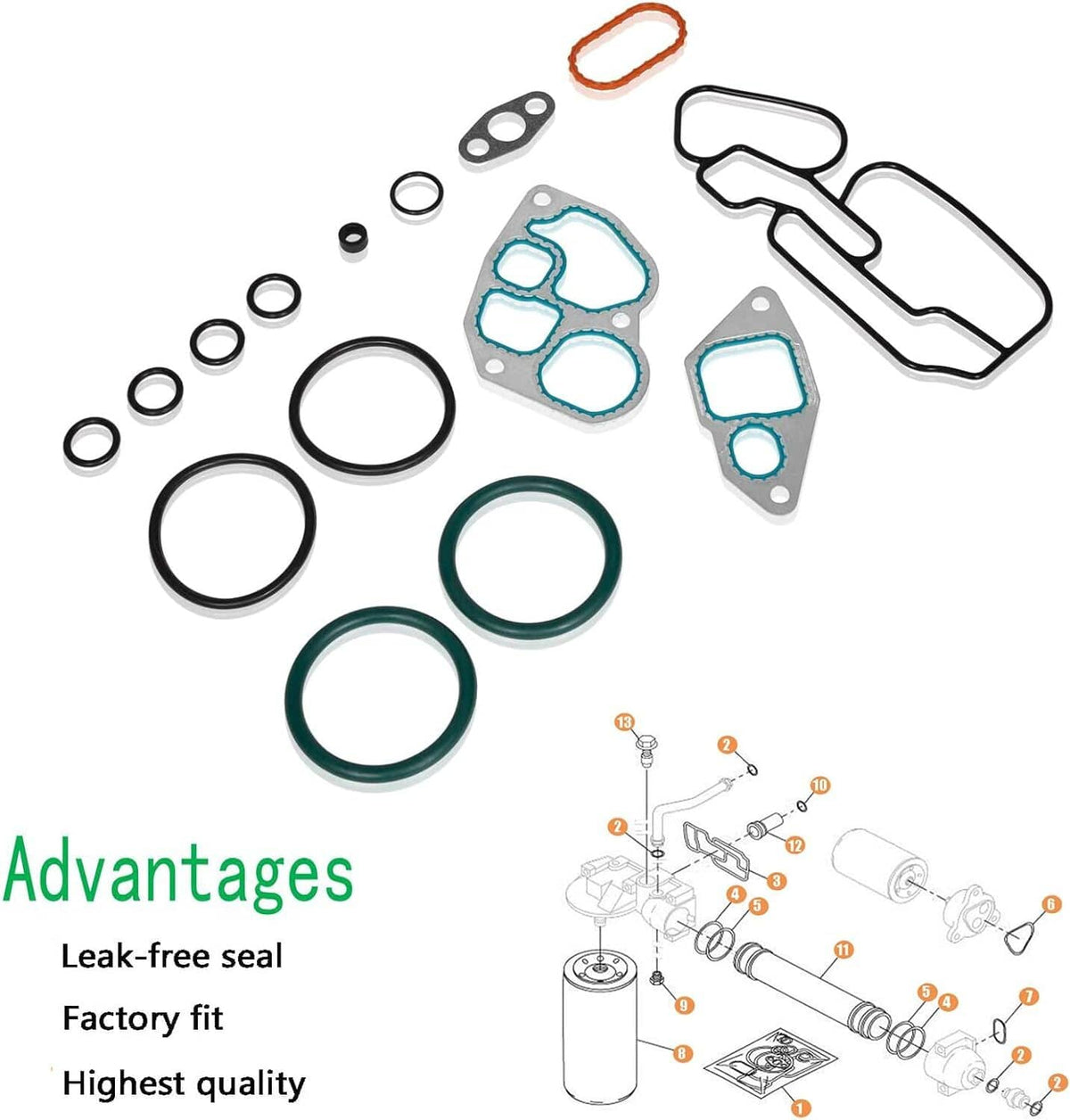 Solid Spare Oil Cooler Mounting Gasket Kit for International 1993-1997 DT466E 1823182C95