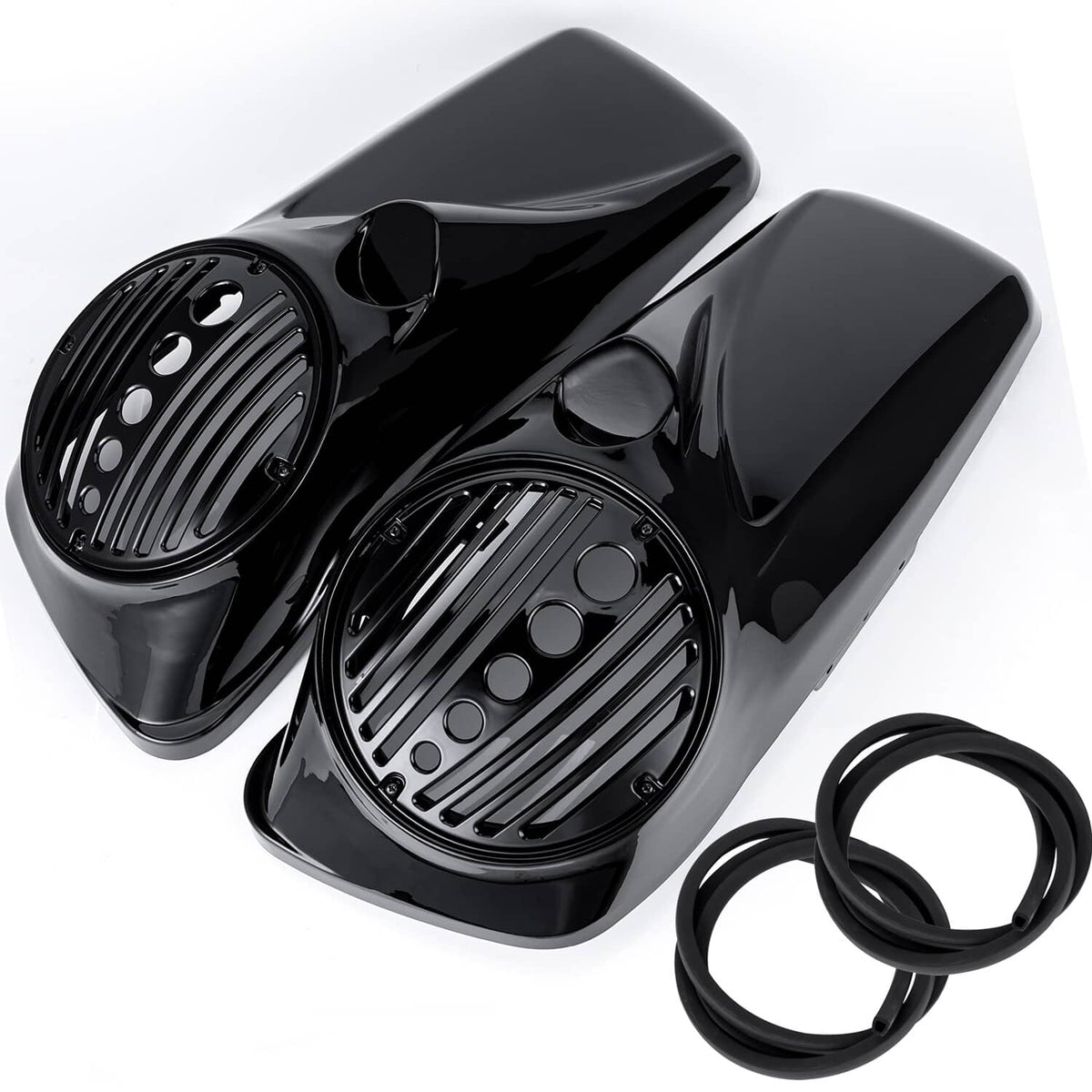 Solidspare Gloss Black 8" Speaker Lids w/ Tweeter Port For 2014-2025 Harley Touring Models